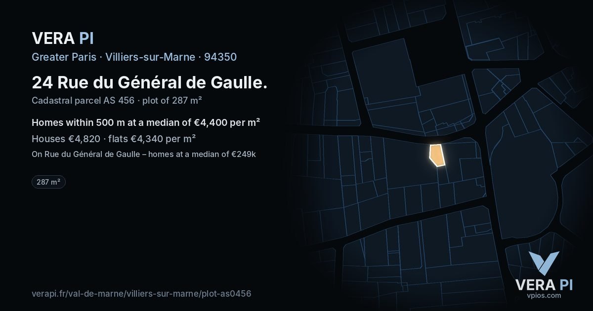 24 Rue du Général de Gaulle, Villiers-sur-Marne at night – the plot lit, the parcels around coloured by the prices near them