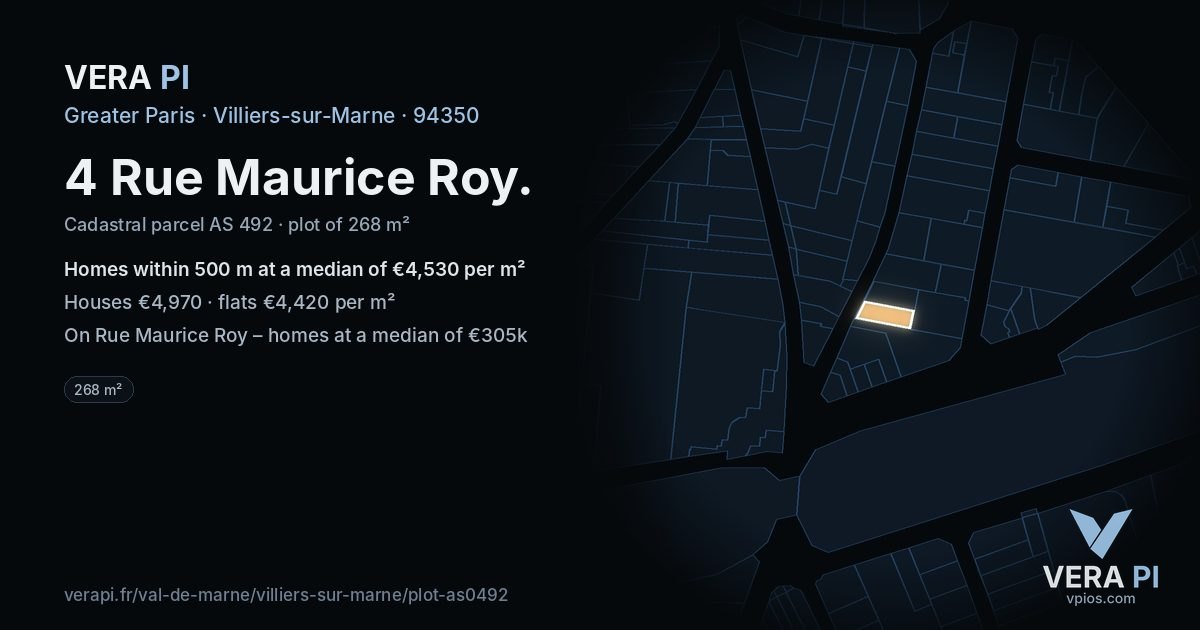 4 Rue Maurice Roy, Villiers-sur-Marne at night – the plot lit, the parcels around coloured by the prices near them