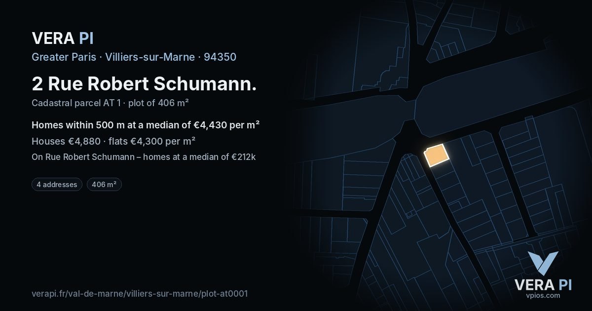 2 Rue Robert Schumann, Villiers-sur-Marne at night – the plot lit, the parcels around coloured by the prices near them