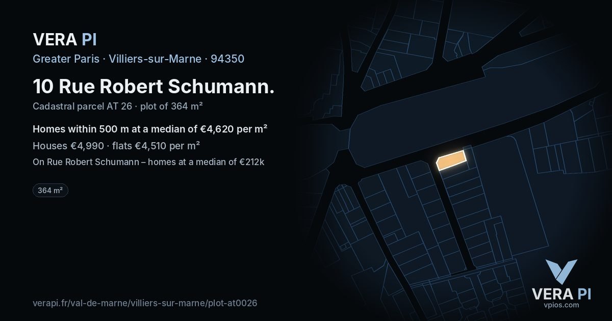 10 Rue Robert Schumann, Villiers-sur-Marne at night – the plot lit, the parcels around coloured by the prices near them