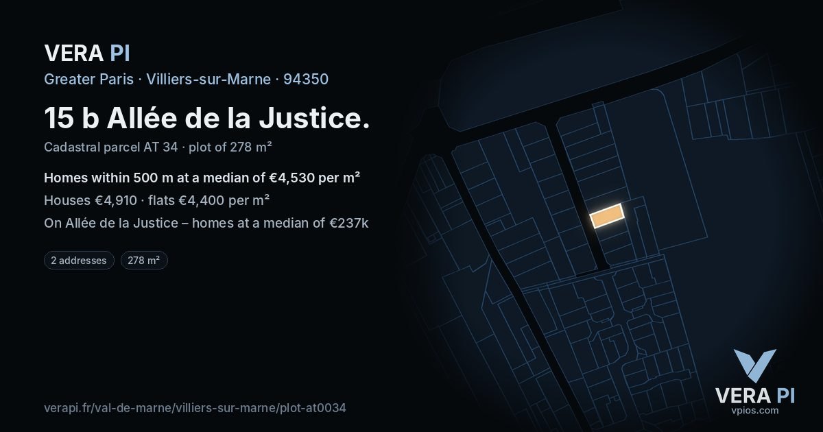 15 b Allée de la Justice, Villiers-sur-Marne at night – the plot lit, the parcels around coloured by the prices near them