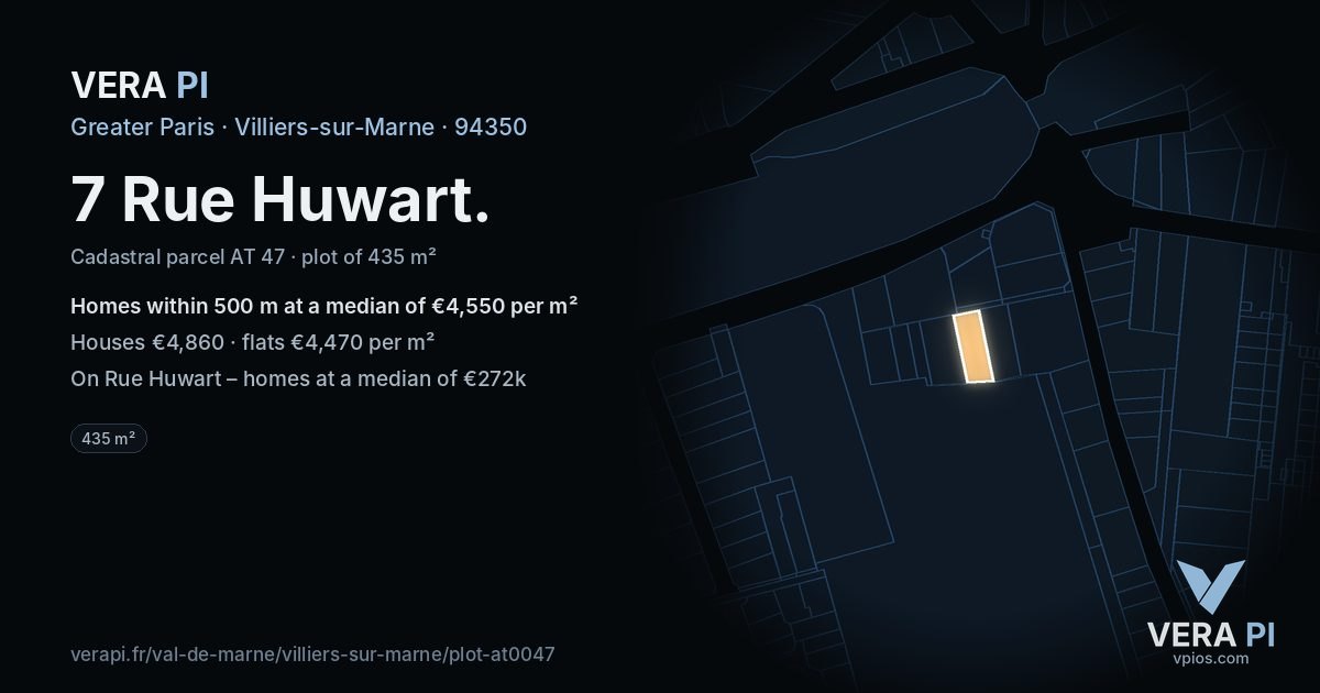 7 Rue Huwart, Villiers-sur-Marne at night – the plot lit, the parcels around coloured by the prices near them