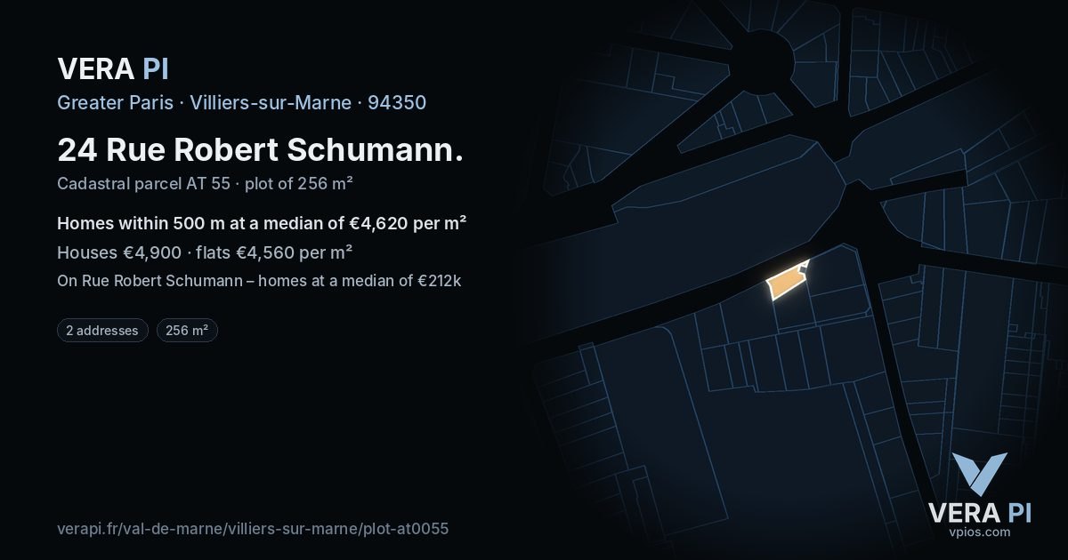 24 Rue Robert Schumann, Villiers-sur-Marne at night – the plot lit, the parcels around coloured by the prices near them