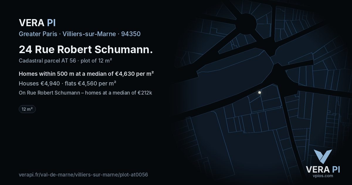 24 Rue Robert Schumann, Villiers-sur-Marne at night – the plot lit, the parcels around coloured by the prices near them