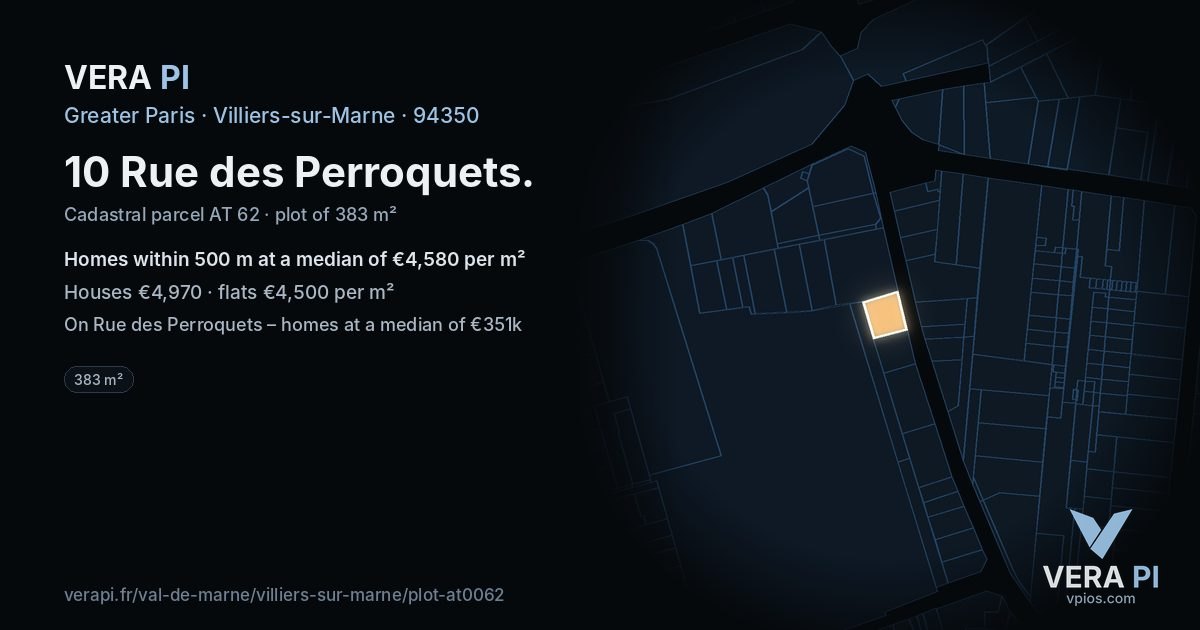 10 Rue des Perroquets, Villiers-sur-Marne at night – the plot lit, the parcels around coloured by the prices near them