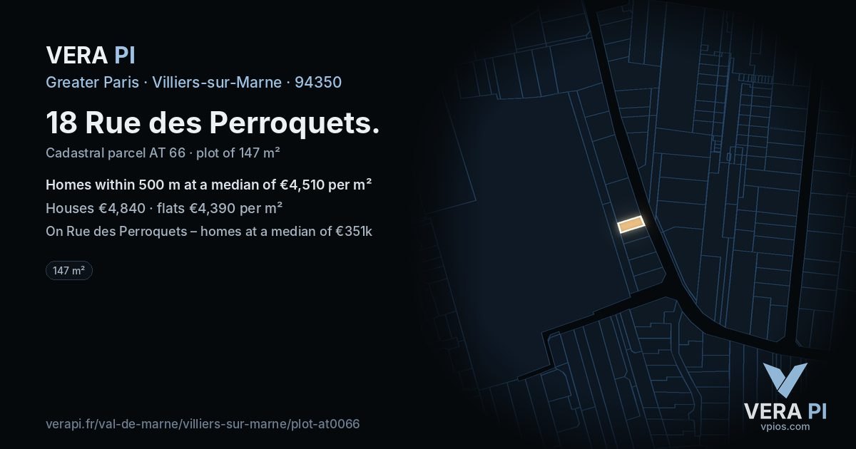 18 Rue des Perroquets, Villiers-sur-Marne at night – the plot lit, the parcels around coloured by the prices near them