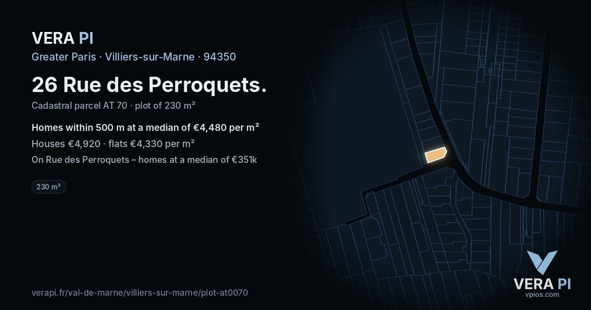 26 Rue des Perroquets, Villiers-sur-Marne at night – the plot lit, the parcels around coloured by the prices near them