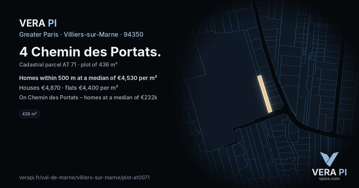 4 Chemin des Portats, Villiers-sur-Marne at night – the plot lit, the parcels around coloured by the prices near them
