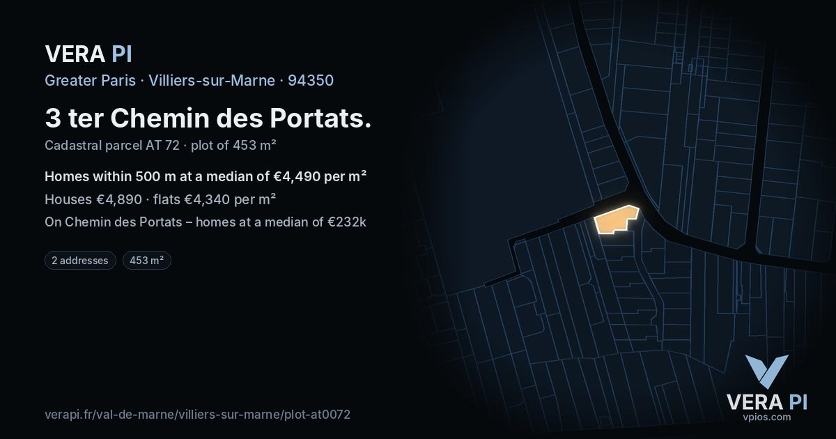 3 ter Chemin des Portats, Villiers-sur-Marne at night – the plot lit, the parcels around coloured by the prices near them
