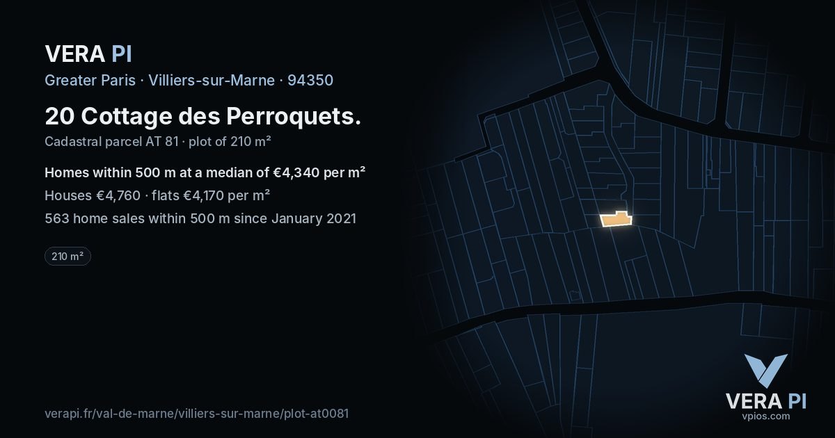20 Cottage des Perroquets, Villiers-sur-Marne at night – the plot lit, the parcels around coloured by the prices near them