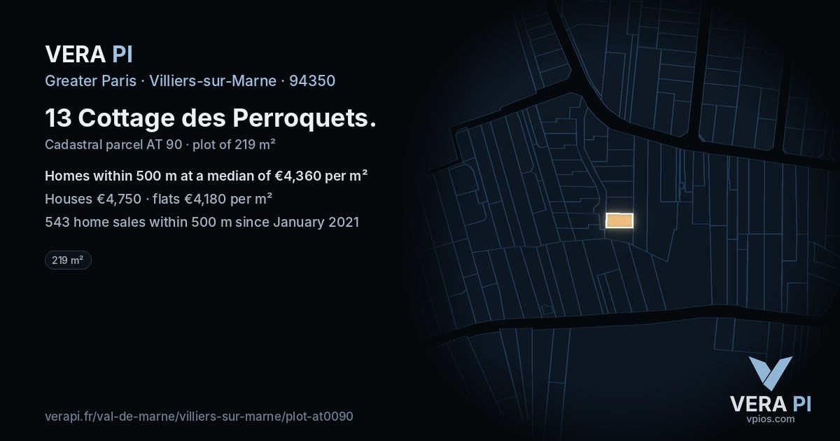 13 Cottage des Perroquets, Villiers-sur-Marne at night – the plot lit, the parcels around coloured by the prices near them