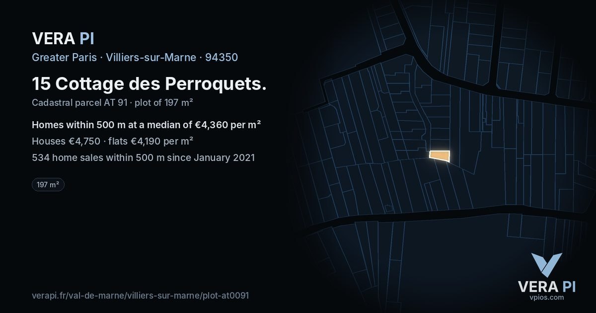 15 Cottage des Perroquets, Villiers-sur-Marne at night – the plot lit, the parcels around coloured by the prices near them