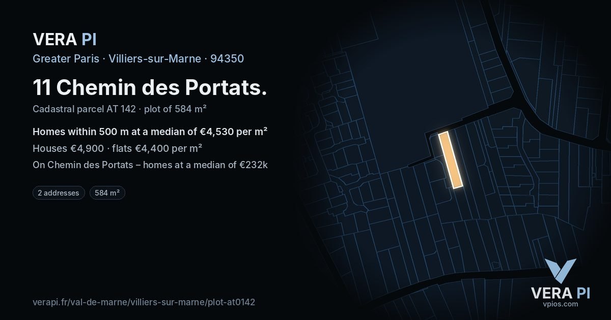 11 Chemin des Portats, Villiers-sur-Marne at night – the plot lit, the parcels around coloured by the prices near them