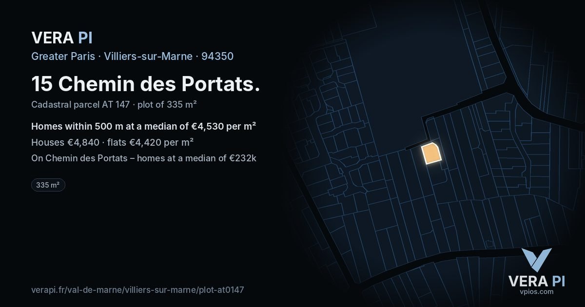 15 Chemin des Portats, Villiers-sur-Marne at night – the plot lit, the parcels around coloured by the prices near them