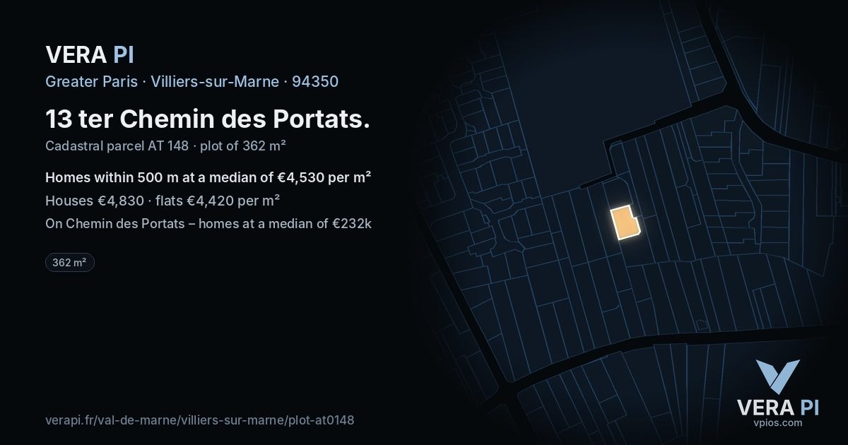 13 ter Chemin des Portats, Villiers-sur-Marne at night – the plot lit, the parcels around coloured by the prices near them