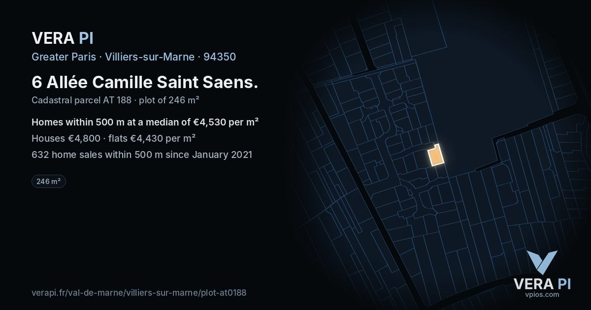 6 Allée Camille Saint Saens, Villiers-sur-Marne at night – the plot lit, the parcels around coloured by the prices near them