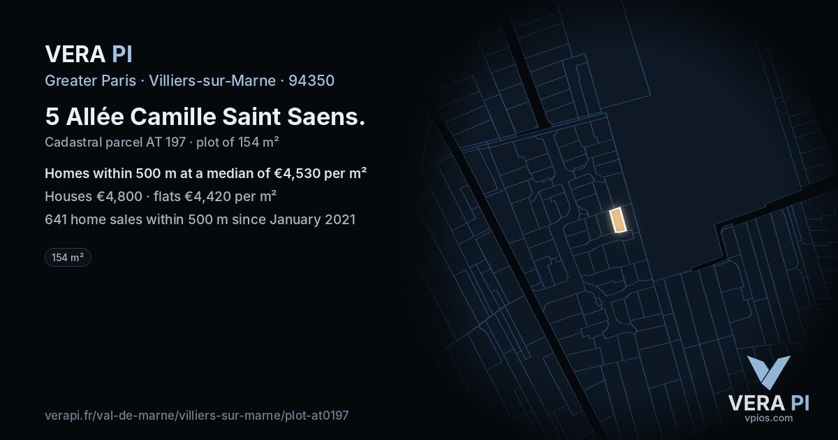 5 Allée Camille Saint Saens, Villiers-sur-Marne at night – the plot lit, the parcels around coloured by the prices near them