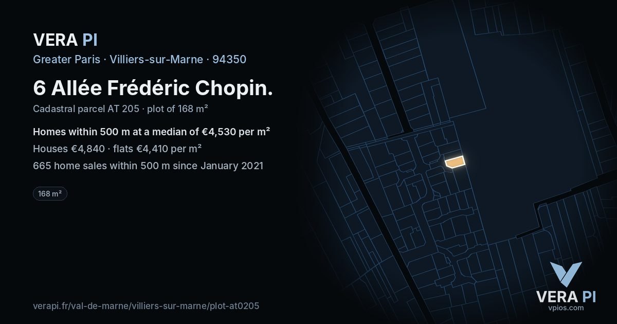 6 Allée Frédéric Chopin, Villiers-sur-Marne at night – the plot lit, the parcels around coloured by the prices near them