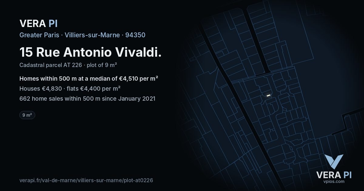 15 Rue Antonio Vivaldi, Villiers-sur-Marne at night – the plot lit, the parcels around coloured by the prices near them