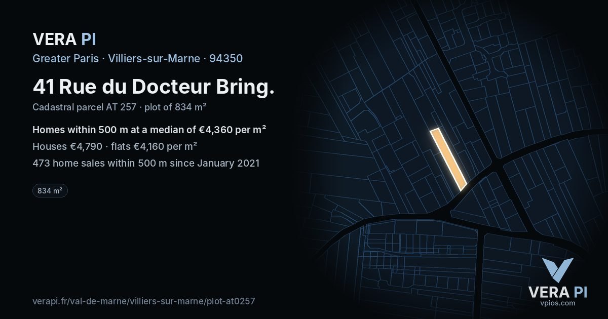 41 Rue du Docteur Bring, Villiers-sur-Marne at night – the plot lit, the parcels around coloured by the prices near them