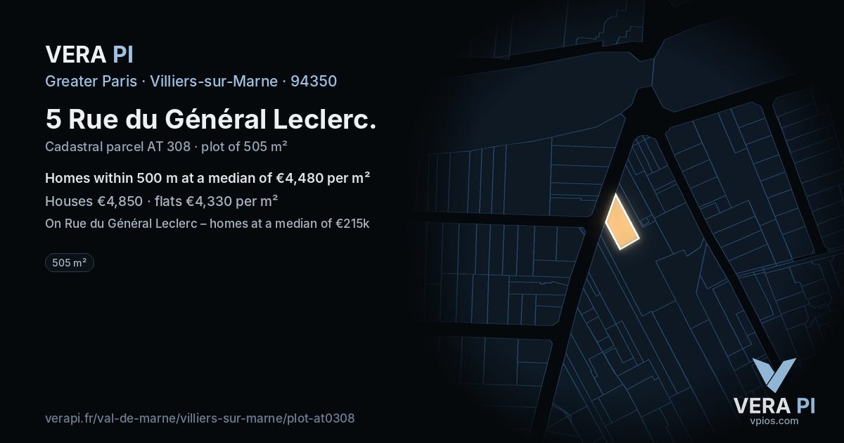 5 Rue du Général Leclerc, Villiers-sur-Marne at night – the plot lit, the parcels around coloured by the prices near them