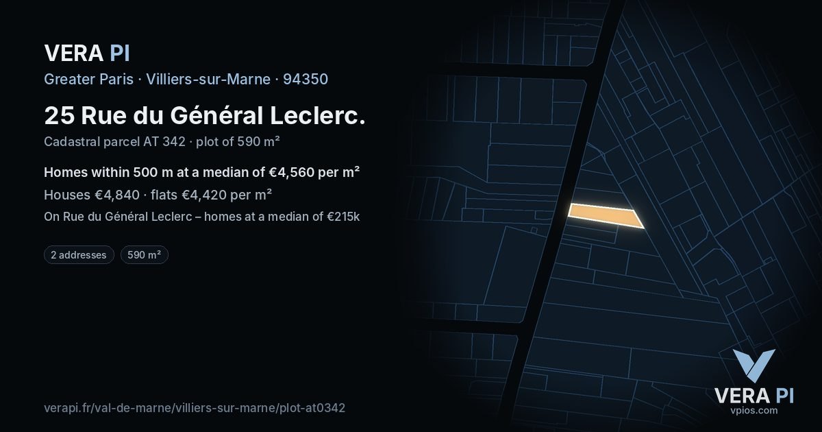 25 Rue du Général Leclerc, Villiers-sur-Marne at night – the plot lit, the parcels around coloured by the prices near them