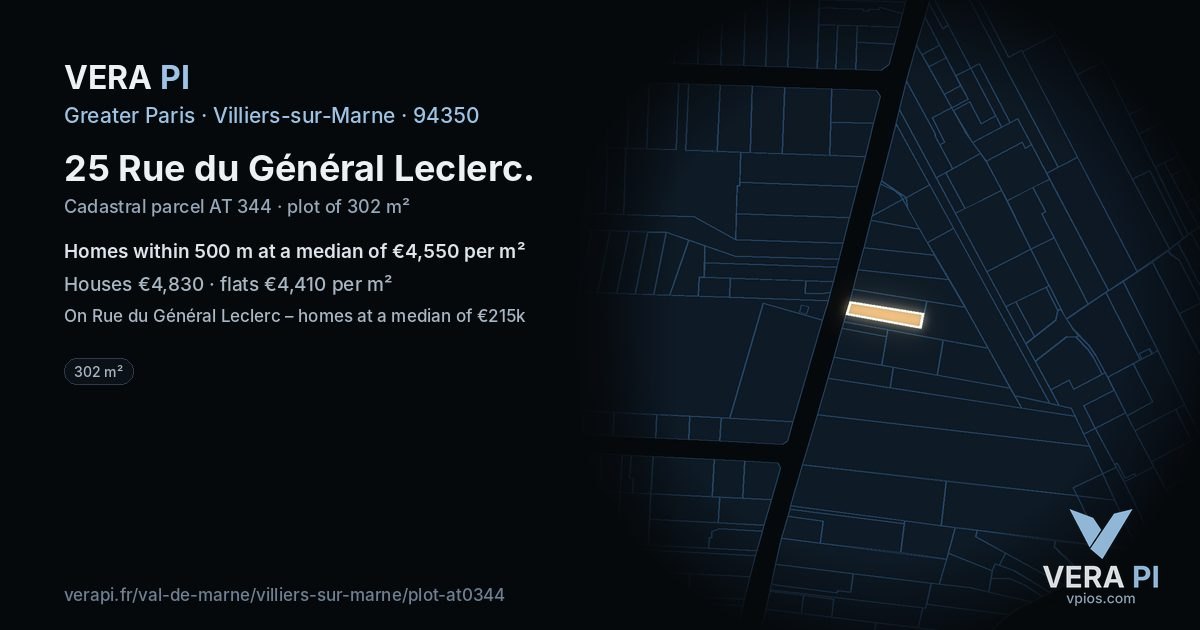 25 Rue du Général Leclerc, Villiers-sur-Marne at night – the plot lit, the parcels around coloured by the prices near them