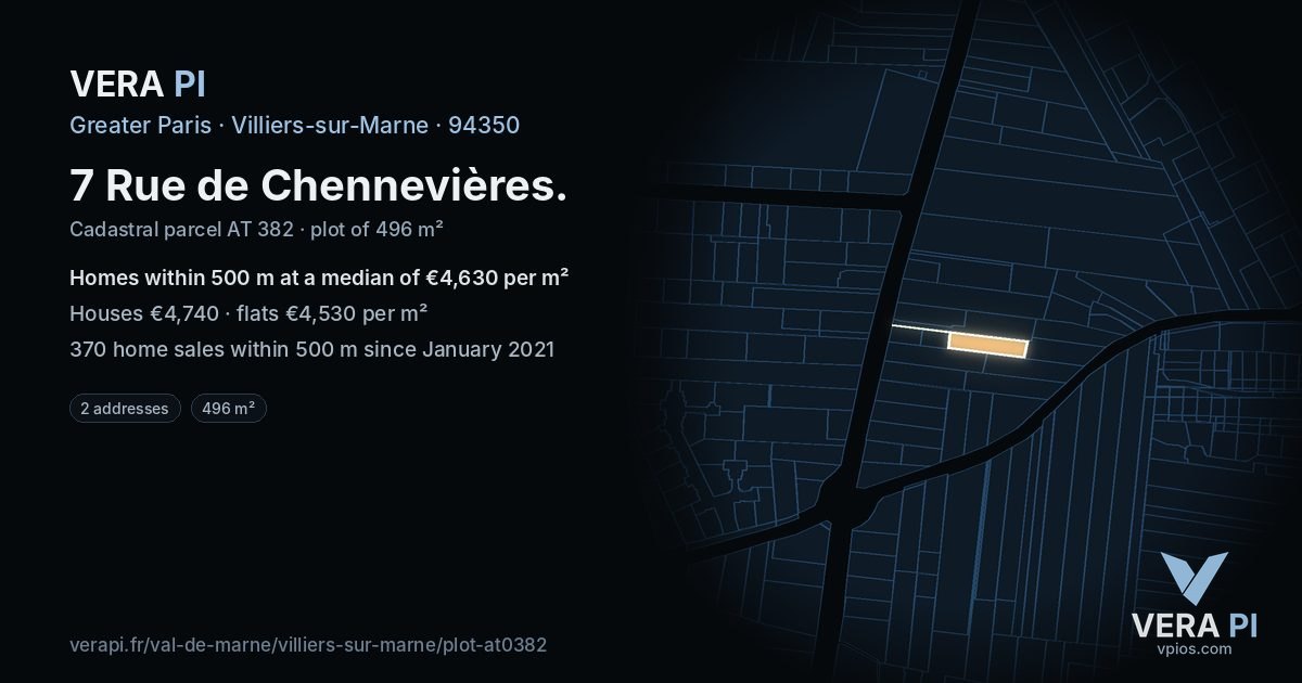 7 Rue de Chennevières, Villiers-sur-Marne at night – the plot lit, the parcels around coloured by the prices near them
