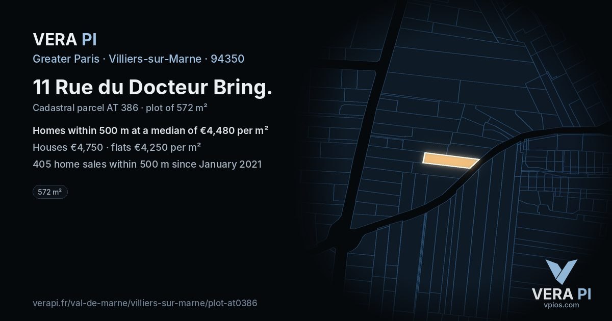 11 Rue du Docteur Bring, Villiers-sur-Marne at night – the plot lit, the parcels around coloured by the prices near them