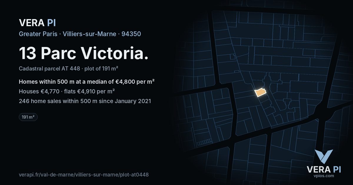 13 Parc Victoria, Villiers-sur-Marne at night – the plot lit, the parcels around coloured by the prices near them