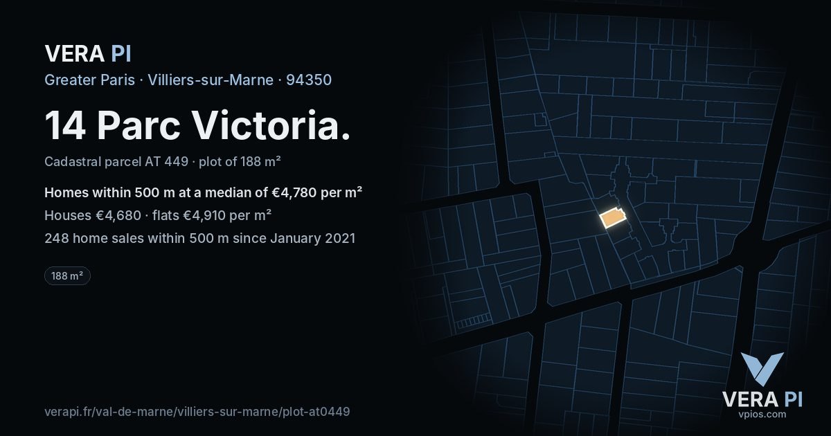 14 Parc Victoria, Villiers-sur-Marne at night – the plot lit, the parcels around coloured by the prices near them