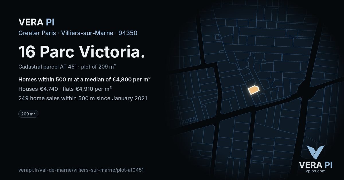 16 Parc Victoria, Villiers-sur-Marne at night – the plot lit, the parcels around coloured by the prices near them