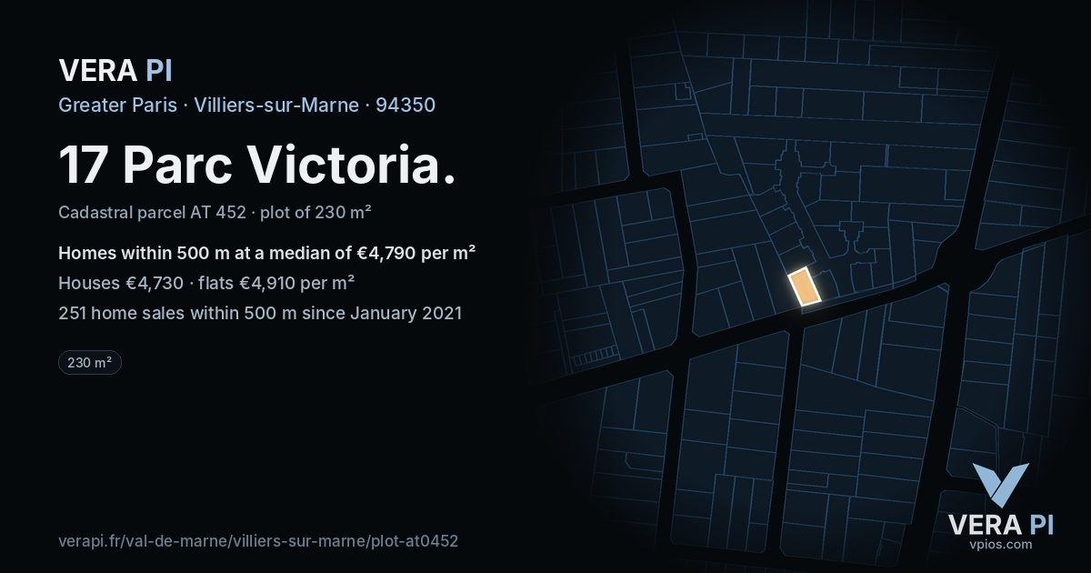 17 Parc Victoria, Villiers-sur-Marne at night – the plot lit, the parcels around coloured by the prices near them