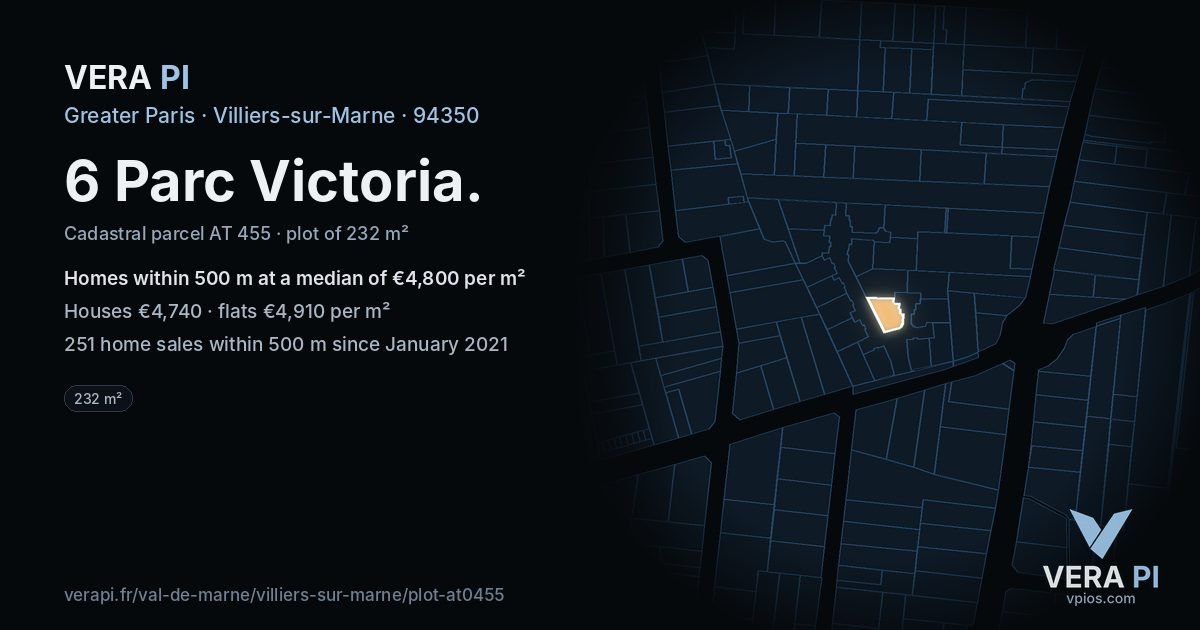 6 Parc Victoria, Villiers-sur-Marne at night – the plot lit, the parcels around coloured by the prices near them