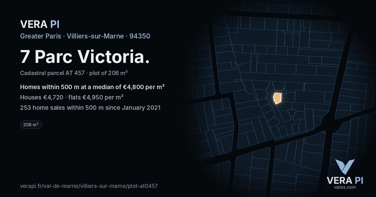 7 Parc Victoria, Villiers-sur-Marne at night – the plot lit, the parcels around coloured by the prices near them
