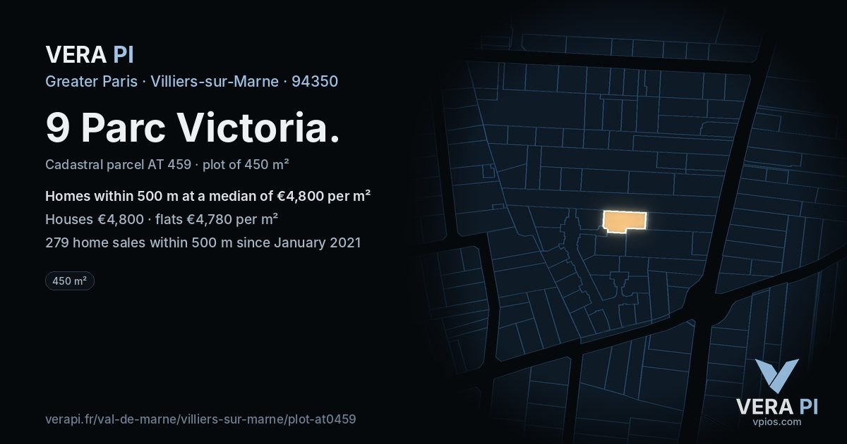 9 Parc Victoria, Villiers-sur-Marne at night – the plot lit, the parcels around coloured by the prices near them