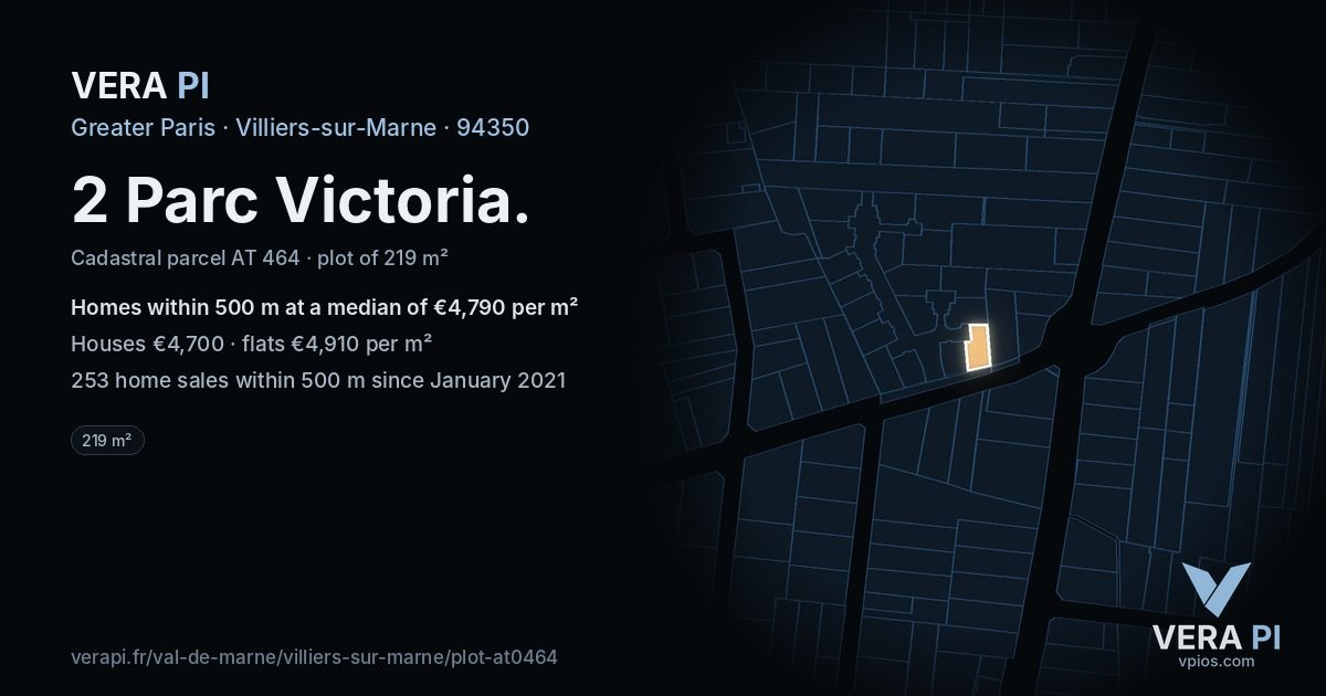 2 Parc Victoria, Villiers-sur-Marne at night – the plot lit, the parcels around coloured by the prices near them