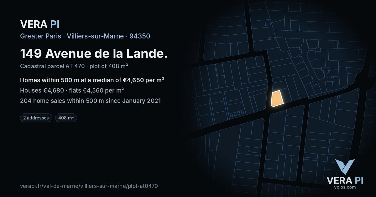 149 Avenue de la Lande, Villiers-sur-Marne at night – the plot lit, the parcels around coloured by the prices near them