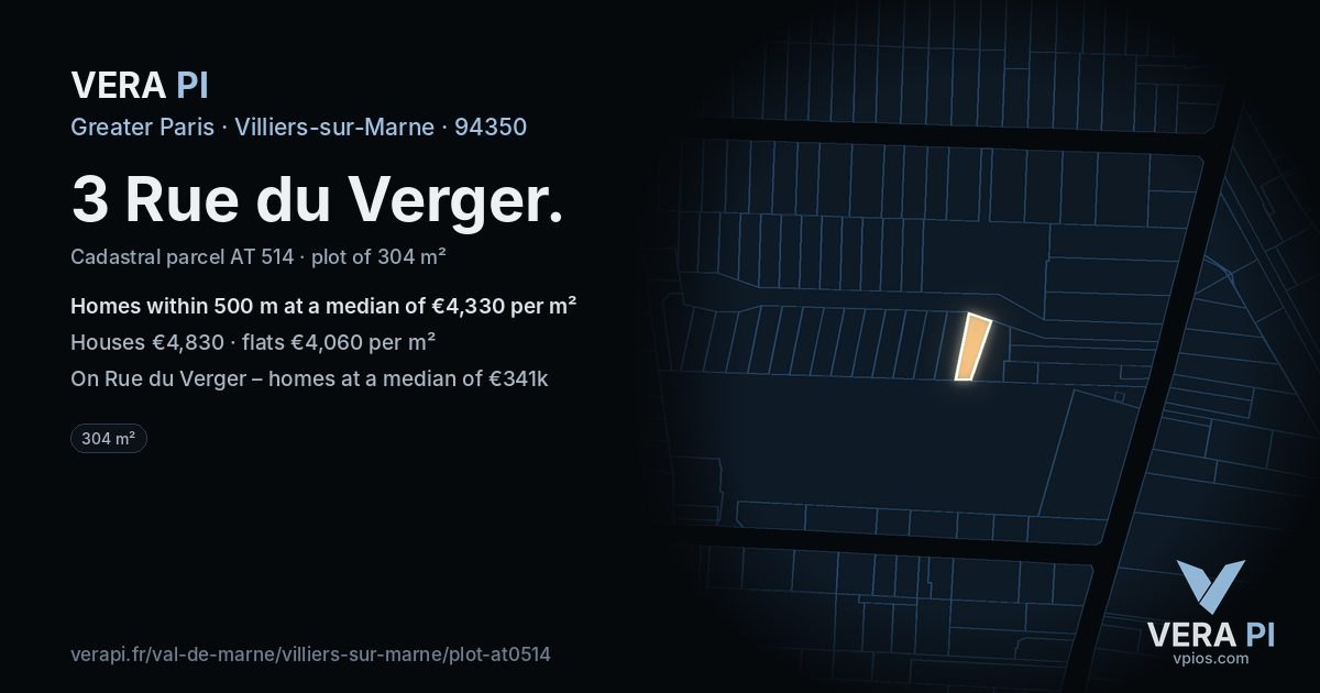 3 Rue du Verger, Villiers-sur-Marne at night – the plot lit, the parcels around coloured by the prices near them