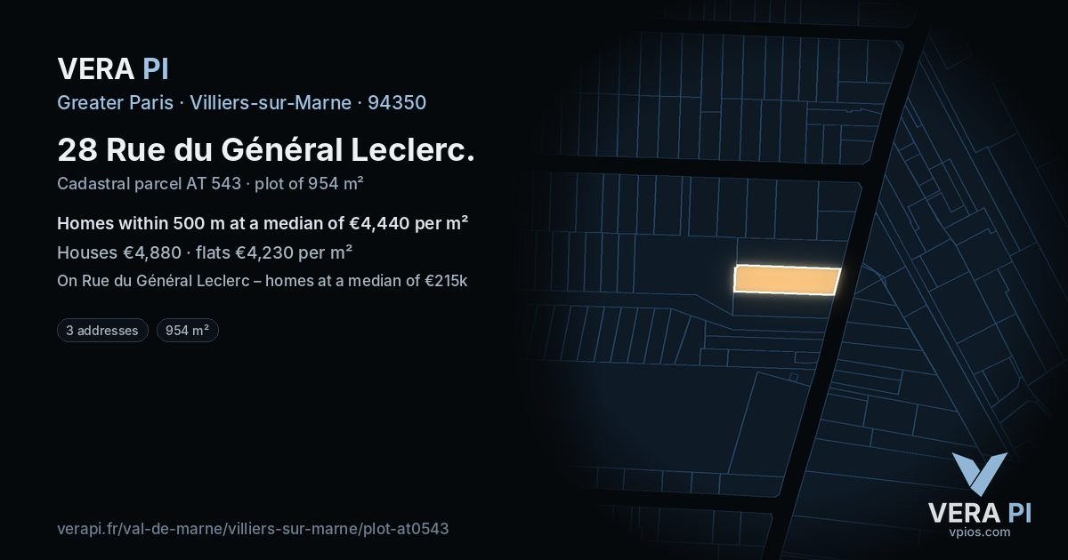 28 Rue du Général Leclerc, Villiers-sur-Marne at night – the plot lit, the parcels around coloured by the prices near them