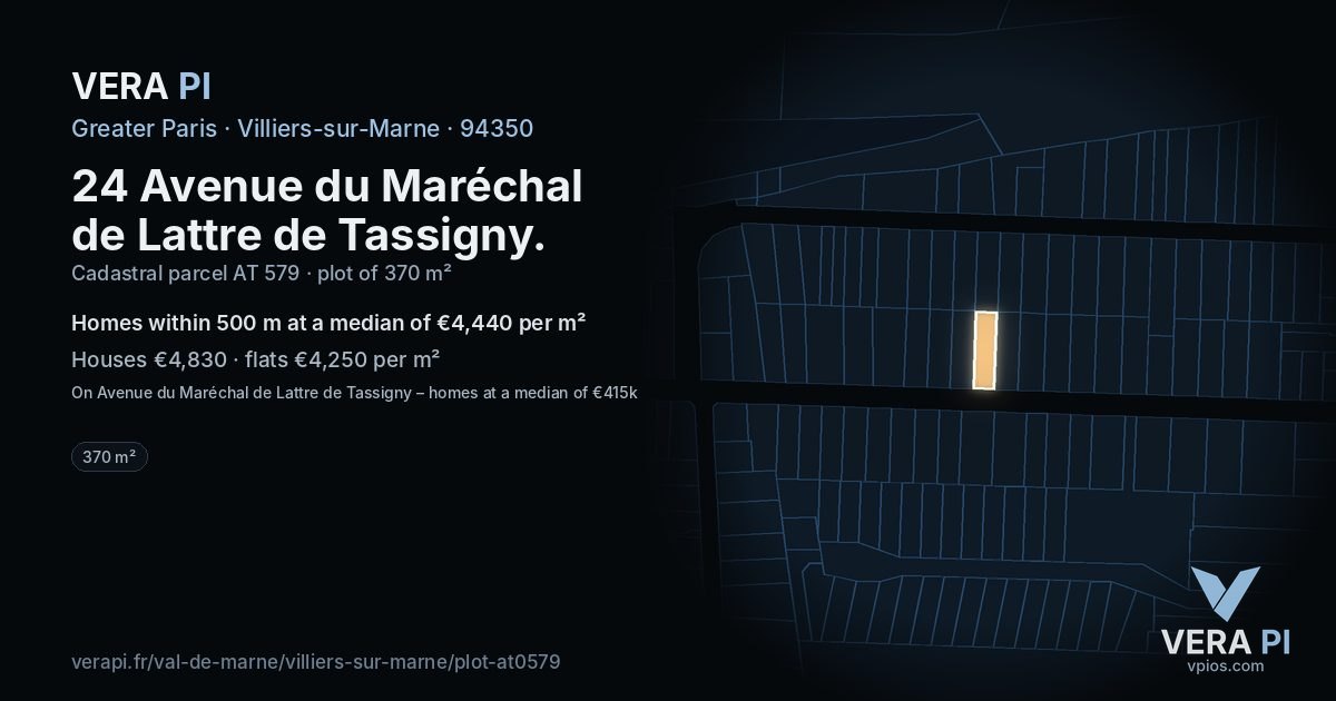 24 Avenue du Maréchal de Lattre de Tassigny, Villiers-sur-Marne at night – the plot lit, the parcels around coloured by the prices near them