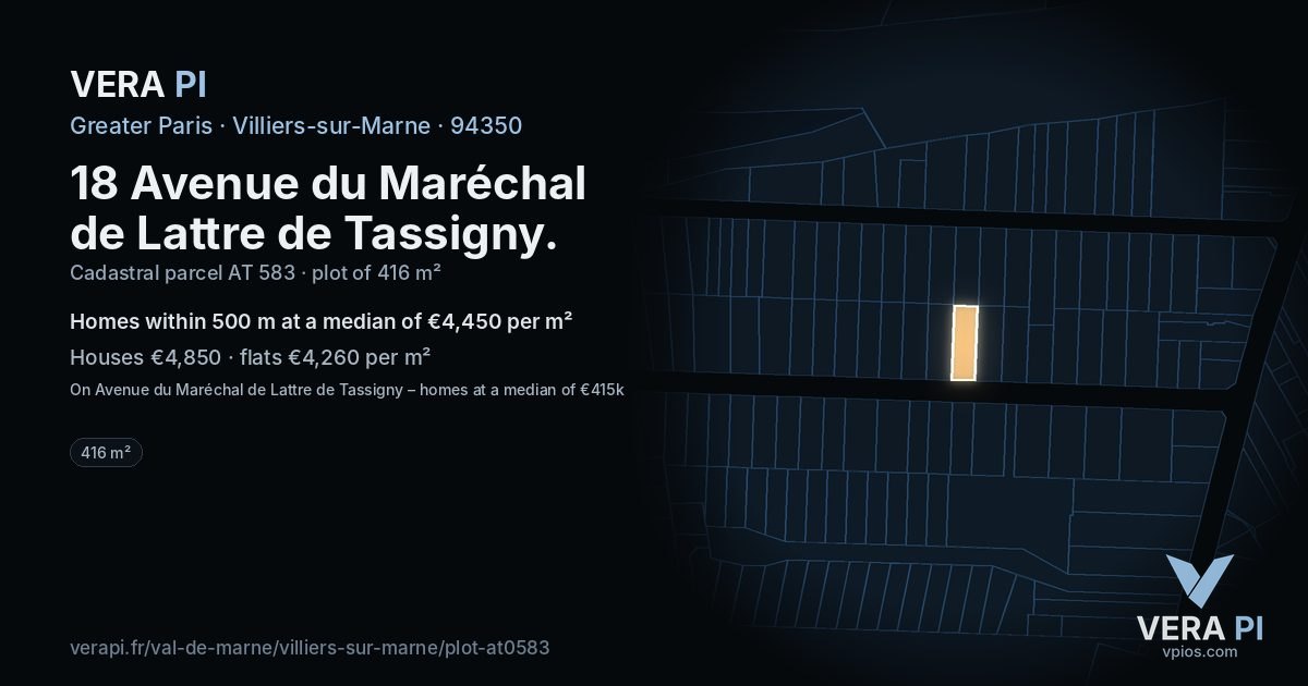 18 Avenue du Maréchal de Lattre de Tassigny, Villiers-sur-Marne at night – the plot lit, the parcels around coloured by the prices near them