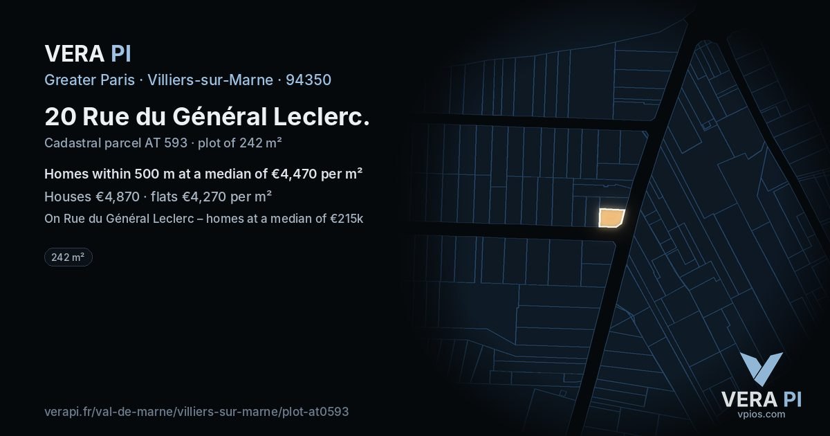 20 Rue du Général Leclerc, Villiers-sur-Marne at night – the plot lit, the parcels around coloured by the prices near them