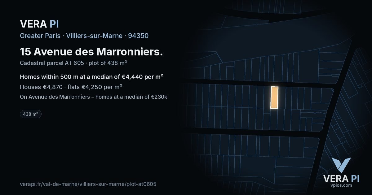 15 Avenue des Marronniers, Villiers-sur-Marne at night – the plot lit, the parcels around coloured by the prices near them