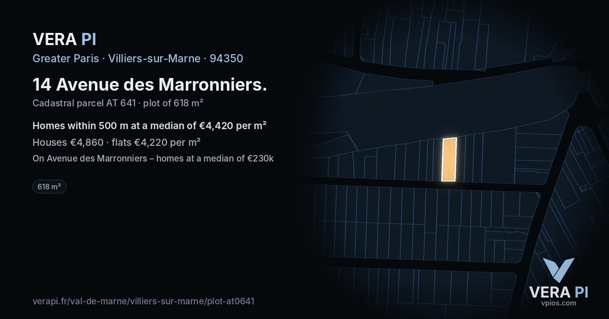 14 Avenue des Marronniers, Villiers-sur-Marne at night – the plot lit, the parcels around coloured by the prices near them