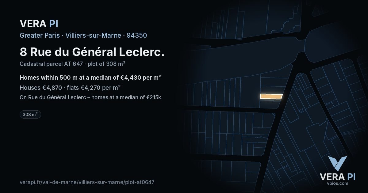 8 Rue du Général Leclerc, Villiers-sur-Marne at night – the plot lit, the parcels around coloured by the prices near them