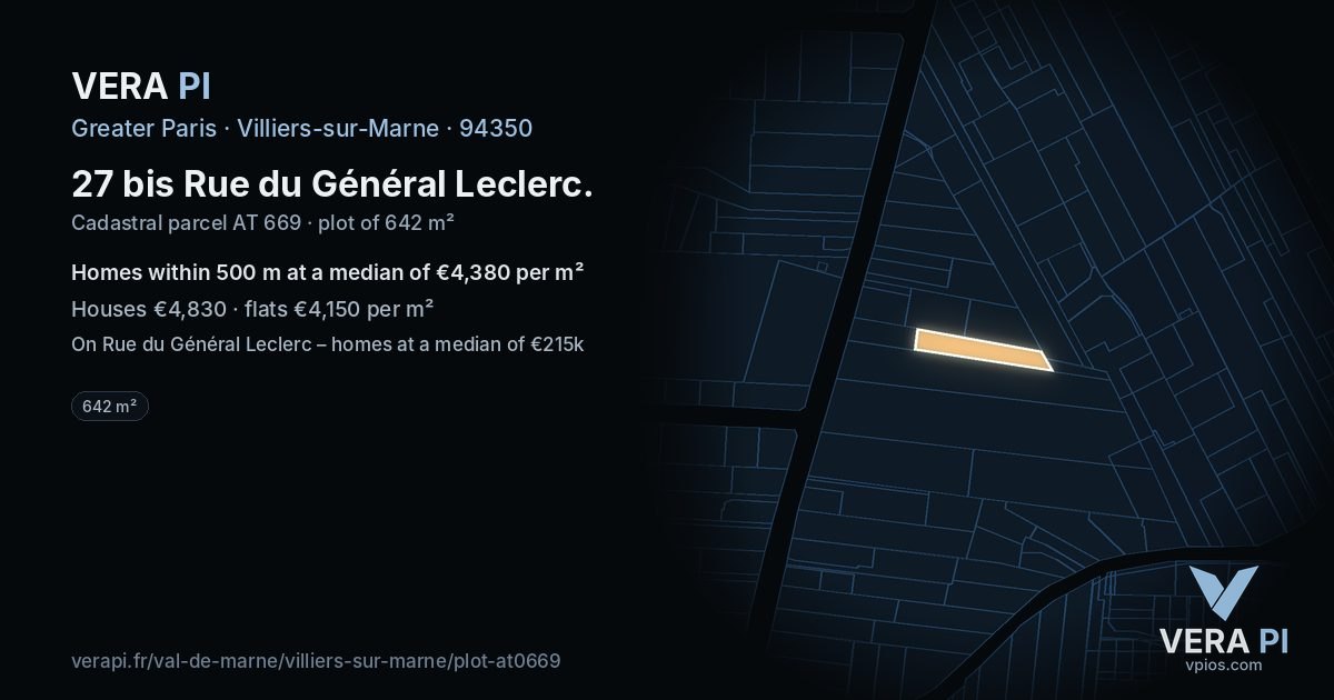 27 bis Rue du Général Leclerc, Villiers-sur-Marne at night – the plot lit, the parcels around coloured by the prices near them