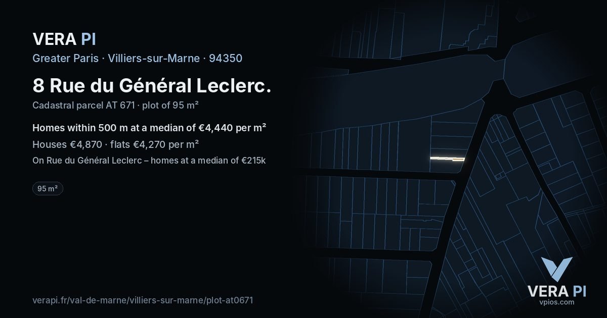 8 Rue du Général Leclerc, Villiers-sur-Marne at night – the plot lit, the parcels around coloured by the prices near them
