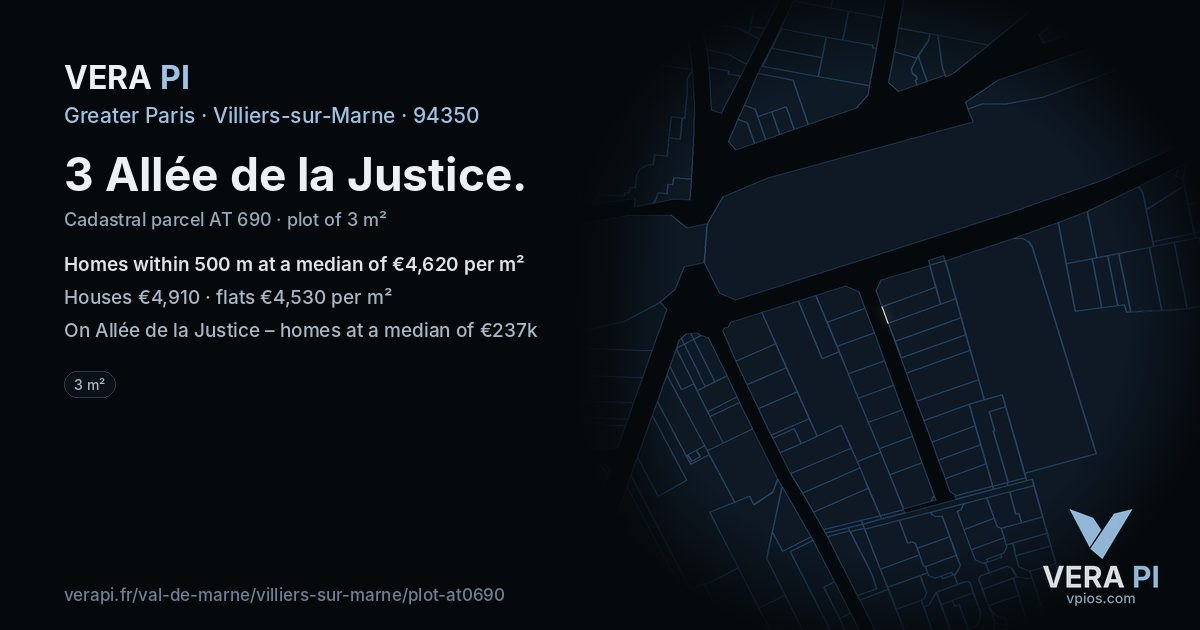 3 Allée de la Justice, Villiers-sur-Marne at night – the plot lit, the parcels around coloured by the prices near them