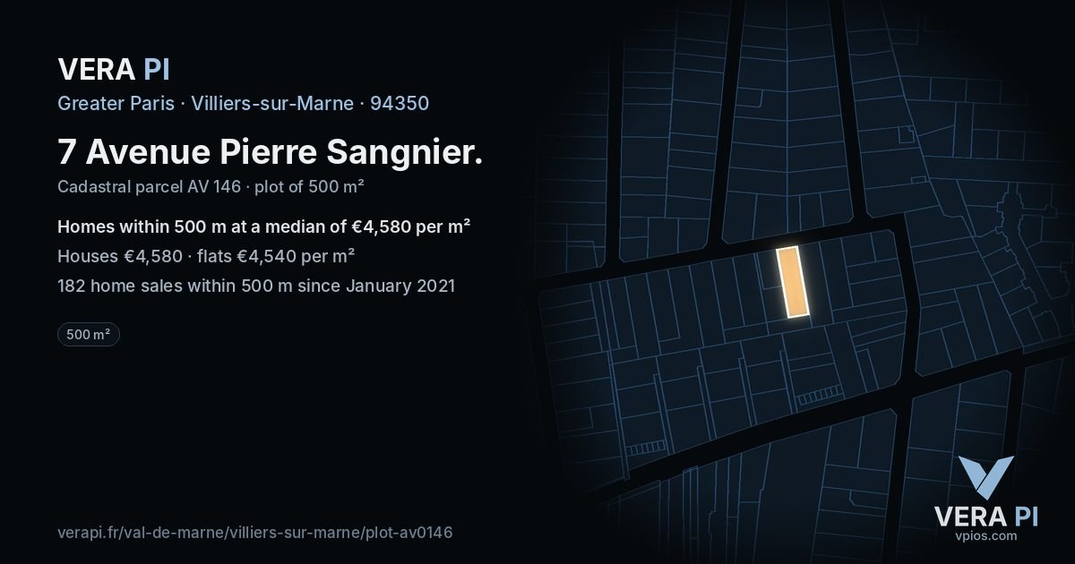7 Avenue Pierre Sangnier, Villiers-sur-Marne at night – the plot lit, the parcels around coloured by the prices near them